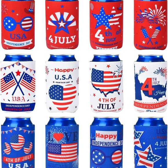 4th of July Decorations for Home, 12PCS Beer Can Cooler Sleeves - Picture 1 of 3